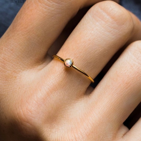 Budding Bloom Opal Solitary Synthetic Ring in Gold Tone Milgrain Bezel, Size 6 - Picture 8 of 8